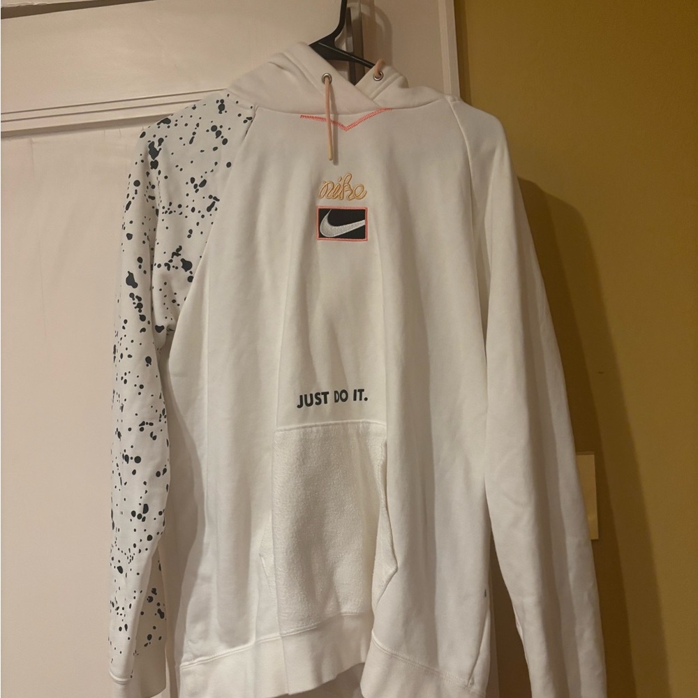 Nike White Hoodie with Black and Pink Accents